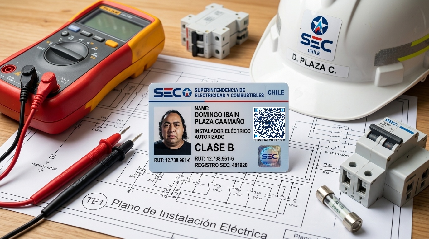 Credencial Oficial Instalador Eléctrico Autorizado SEC - Domingo Isain Plaza Caamaño